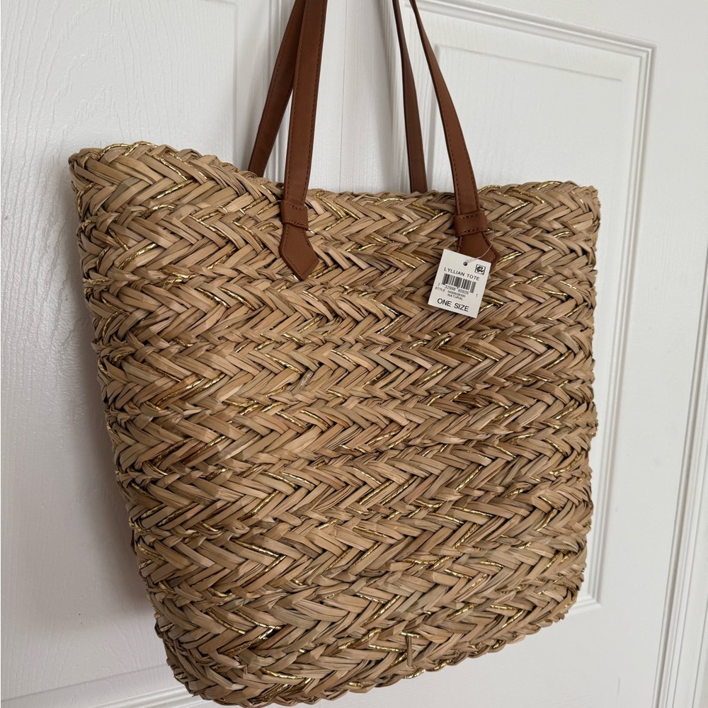 INC International Concepts Brown Woven Tote with Leather Handles